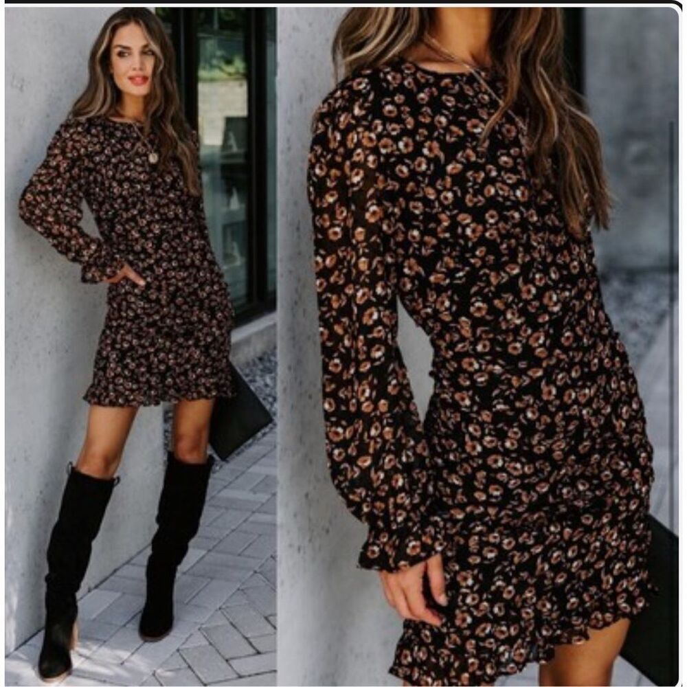 Storia floral Ruched bodycon mini dress long sleeve S